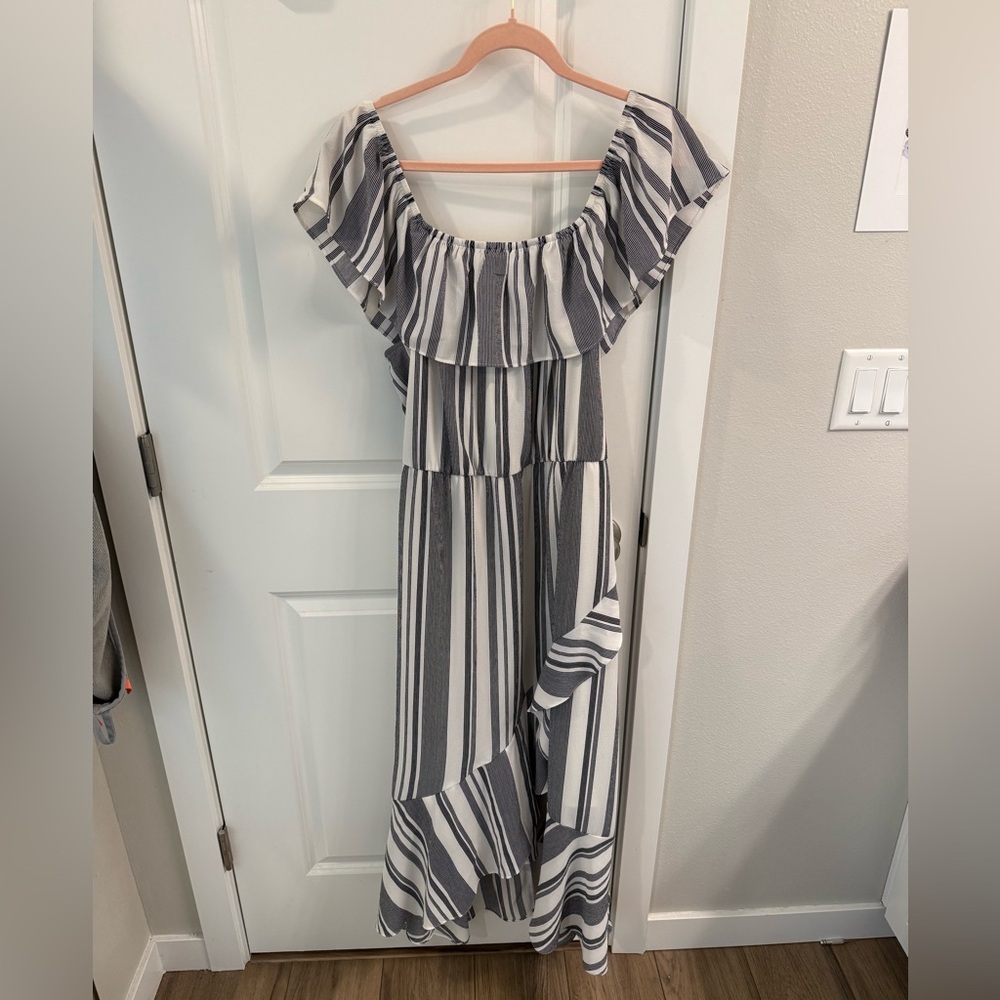 Maurices Black & Cream Striped Off-Shoulder Dress